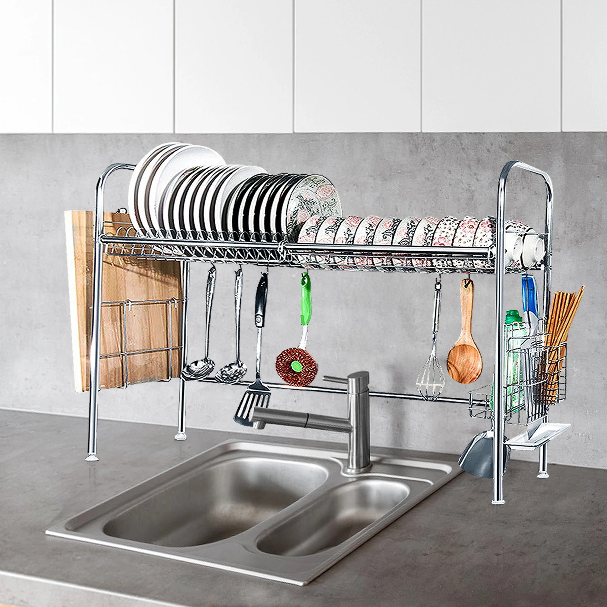 2Tier Dish Drying Rack Stainless Steel Dish Rack for Counter Dish Utensil Holder