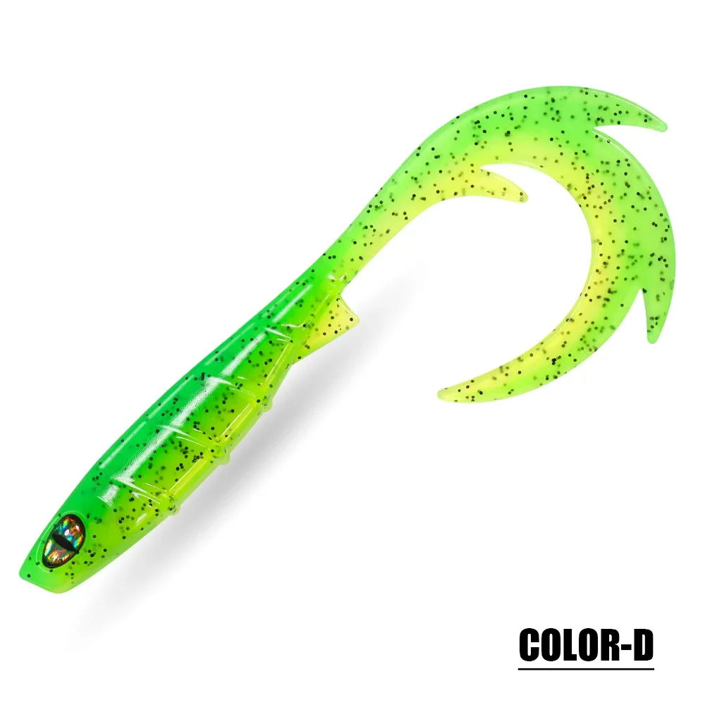 Spinpoler 9,5 cm langer gewellter Locken-Schwanz, weicher Köder, Angelköder, 3D-Augen-Silikon-Swimbait, gefälschte Fische, Bass, Forelle, Zander, Meer, Jig-Angeln