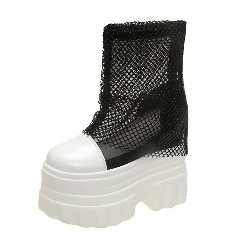14cm Super High Women's Stud Wedges Platform Booties Round Cool Ankle Boots 2026 New Spring Summer Street Style Trending Shoes