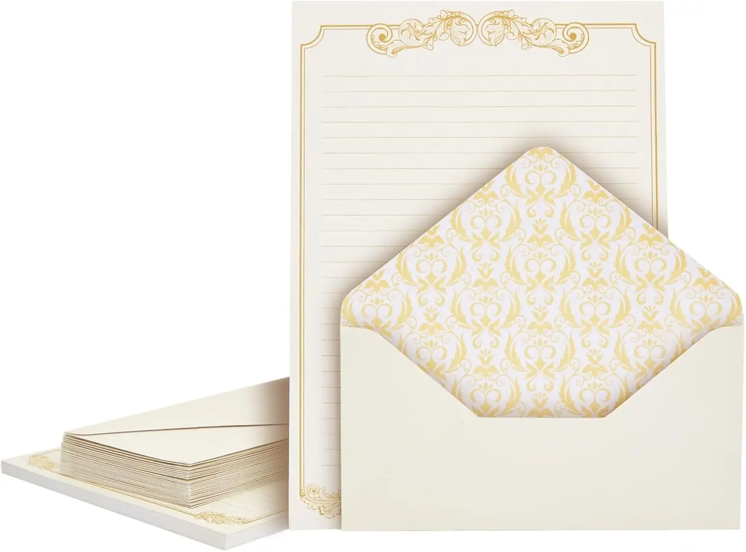 

Vintage Lined Stationery Set with Gold Border - 60 Sheets & 30 Envelopes, 100 GSM, for Letters & Invitations