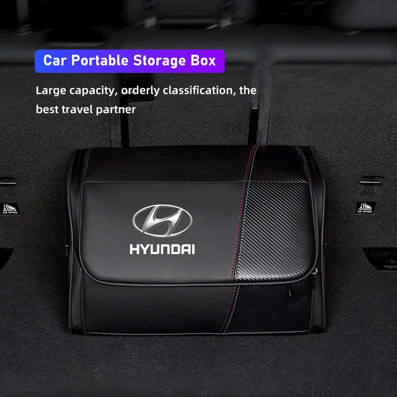 

Car Trunk Storage Box Luxury Leather Toolbox Bins For Hyundai IONIQ Sonata Elantra Grandeur i20 i10 SantaFe i30 Palisade Bayon