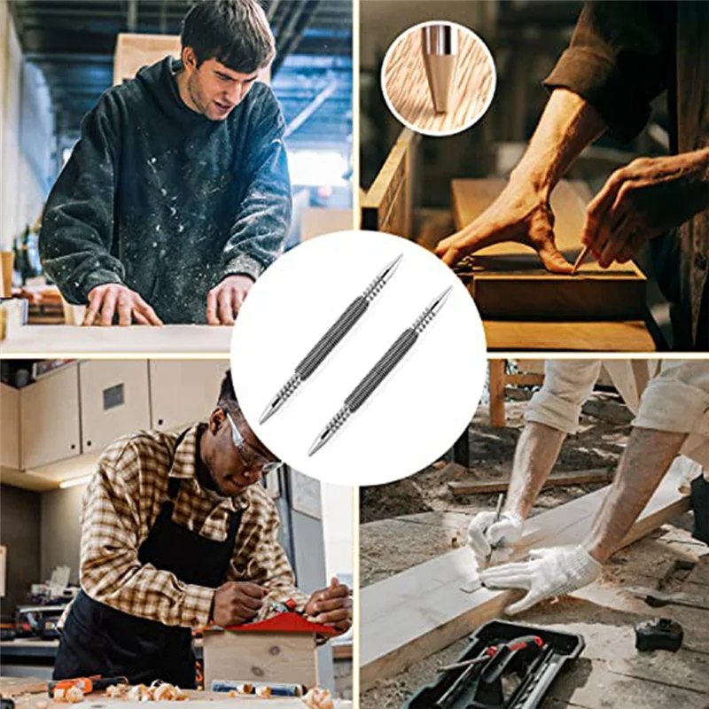 A20F-2 PCS Dual Head Nail Setters 3/32&1/8Inch Spring Nail Set Hammerless Nail Setter Punch Set