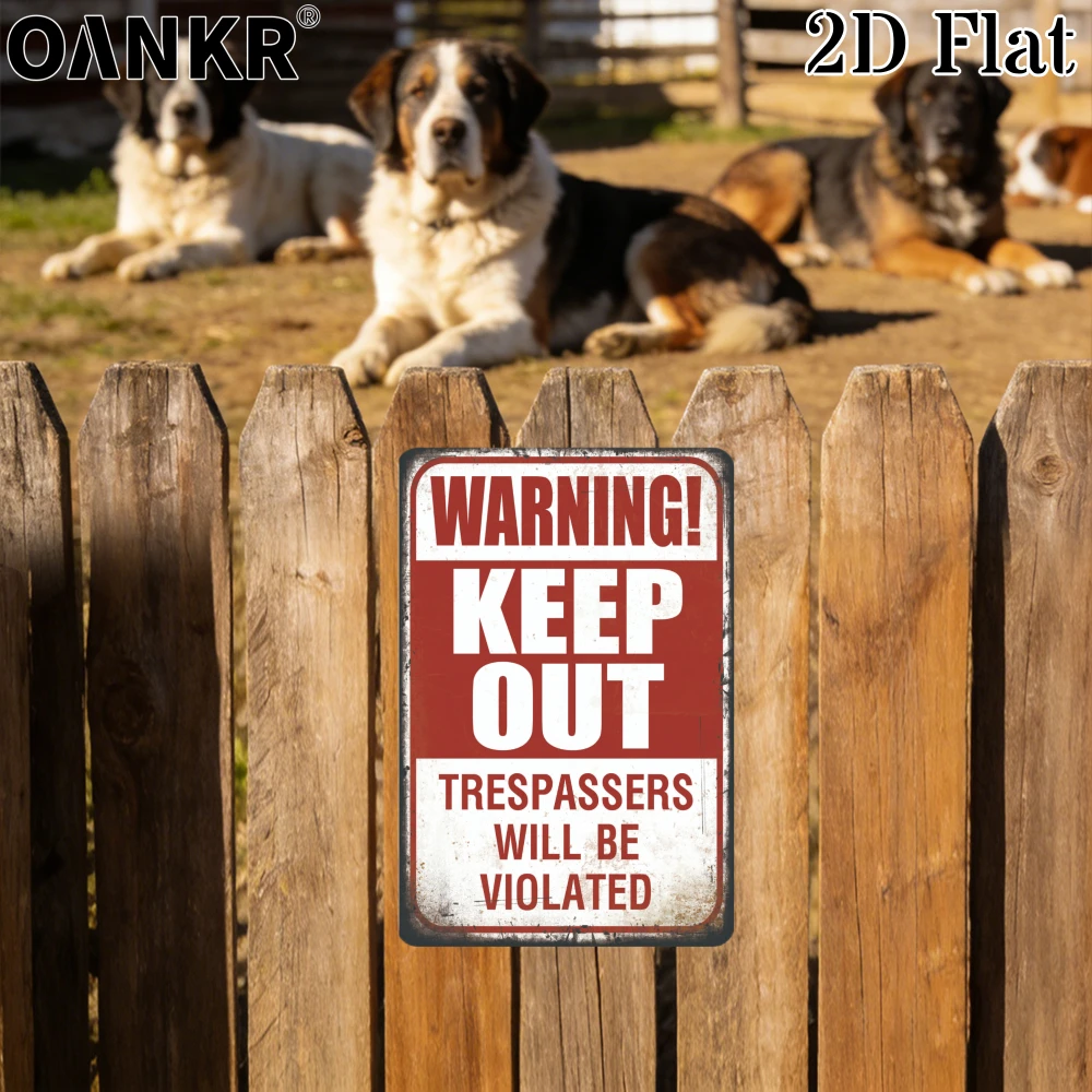 Vintage Warning Art Metal Tin Sign, Keep Out Trespassers Will Be Violated Metal Signs for Farm Bar Garden Home Wall Decor Plaque