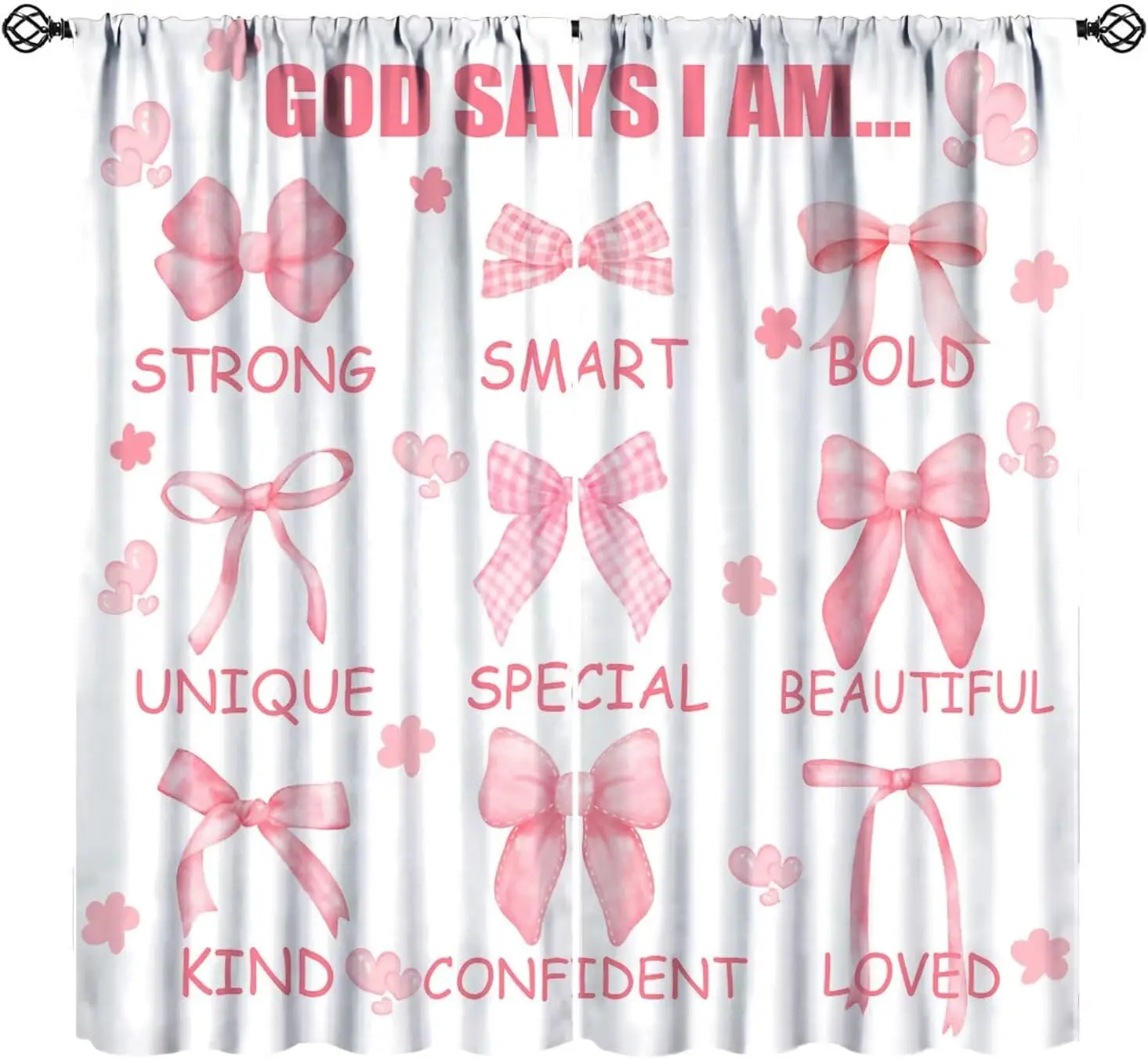 Pink Bow Inspirational Text Heart Blackout Rod Pocket Curtain Positive Quote Decor Girls Homestay Bedroom Rest Bay Window
