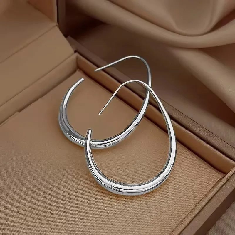Waterdrop Shaped Big Hoop Earrings for Women Minimalist Metal Earrings Daily Wear Temperament Statement Jewelry Drop Ship