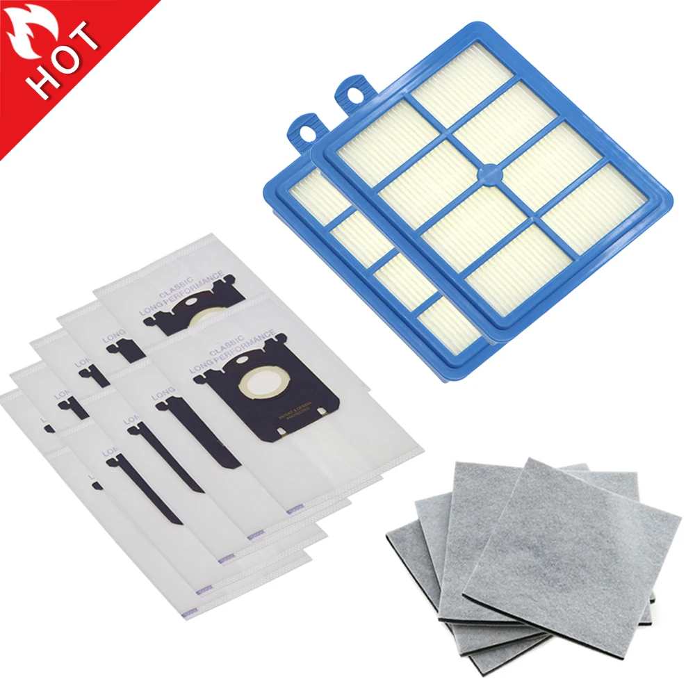 10PCS Dust Bags for S-bag and 2PCS Hepa Filter+4PCS Motor Cotton Filter for Philips Electrolux FC9064 FC9104 FC9050 FC9056