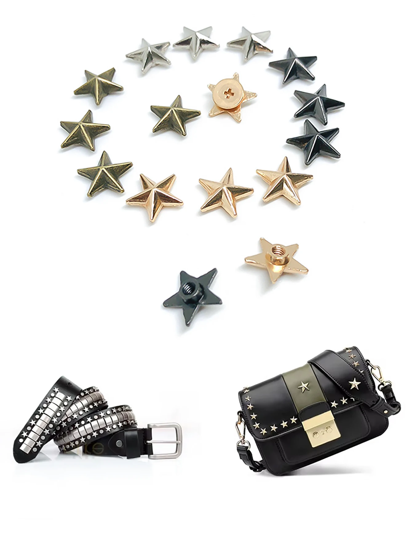 

10 Sets Star Shape Studs Star Rivets, Metal Rivet Studs and Spikes Metal Leather Craft DIY for Shoes Bags Clothing Decoration