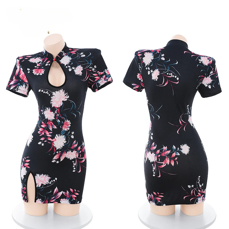 Chinese Women\'s Lingerie Cheongsam Cosplay Maid Apron Costume Dress Improved Vestidos Vintage Mandarin Collar Qipao Dresses