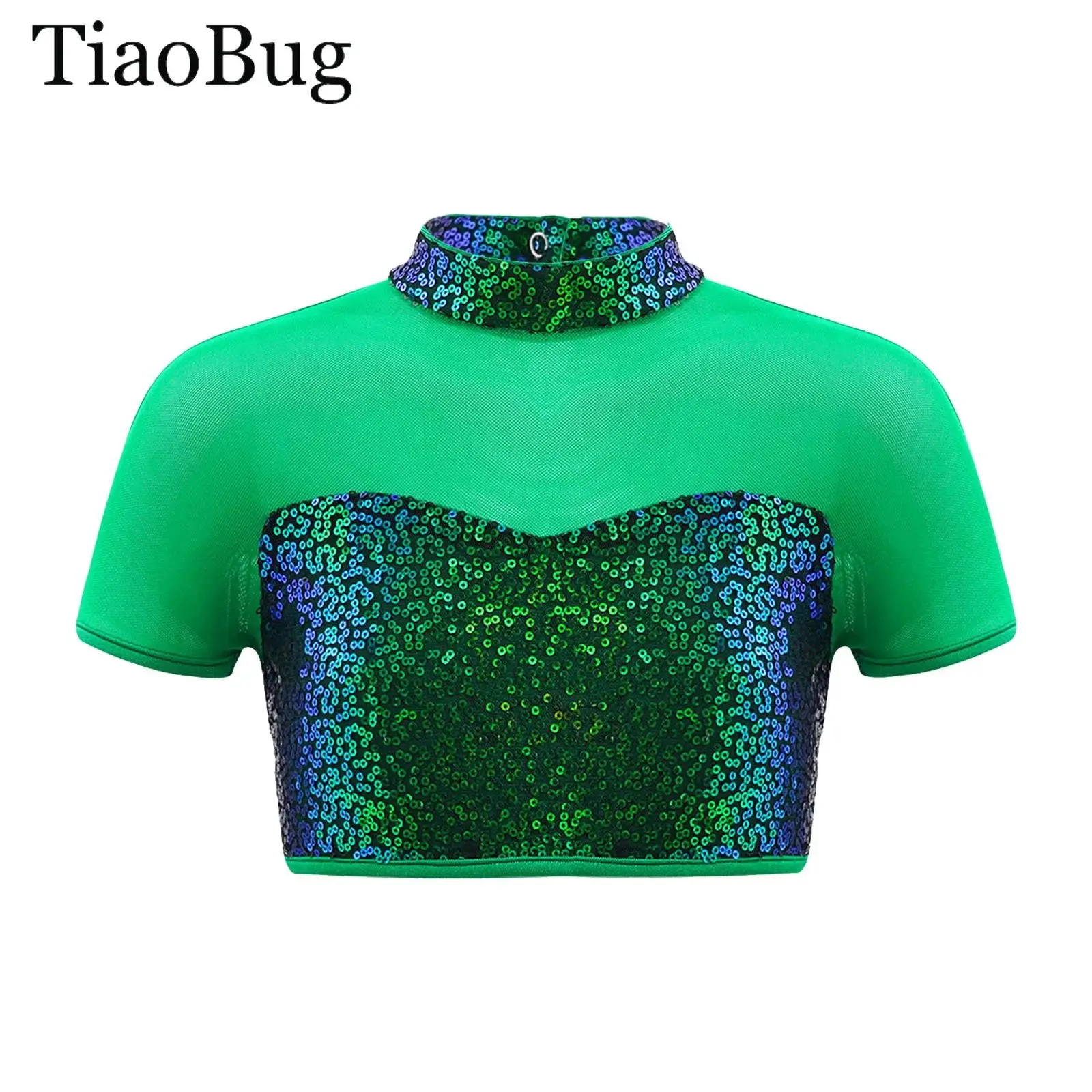 

Sparkly Sequins Ballet Jazz Hip Hop Dance Top Short Sleeve Mesh Sequin Dance Crop Top And Skirt Ice Skating Cheerleading Clothes