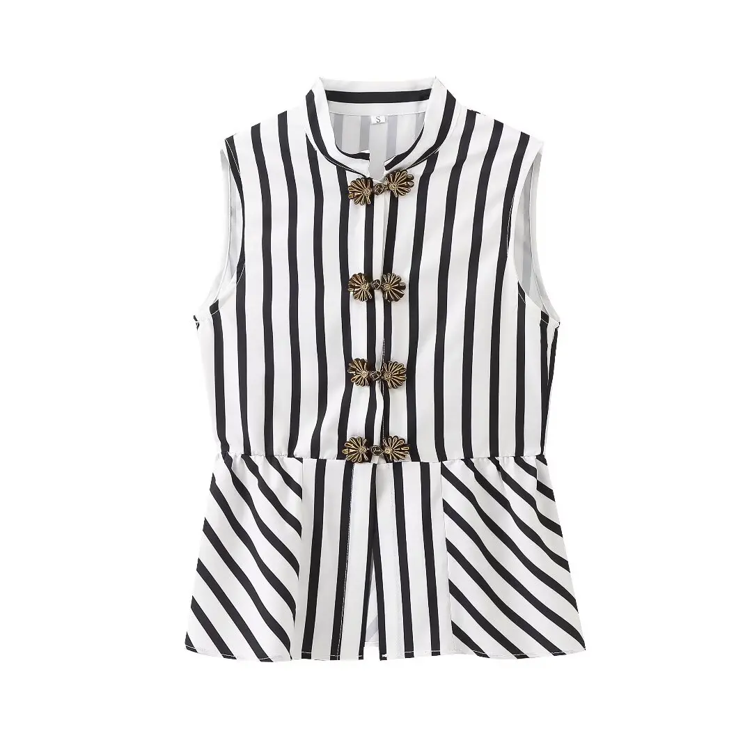 Fashionable hot-selling design suit single-breasted slim sleeveless striped slim shirt top women\'s fashionable high waist straig