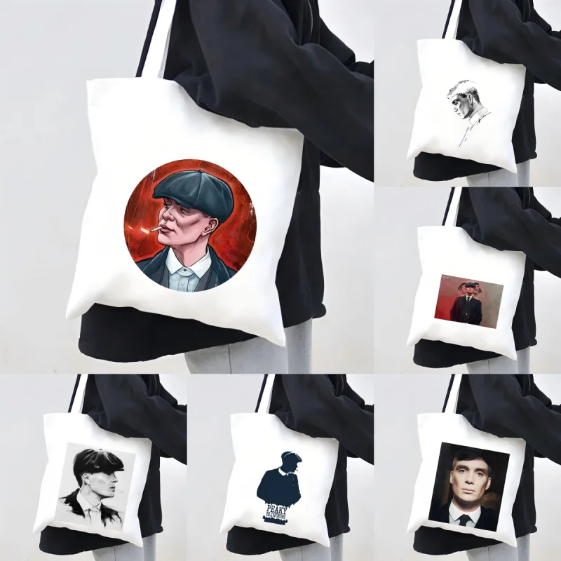 Thomas Shelby Portrait Peaky Blinders Shoulder Bags Canvas Shopper Tote Bag Fashion Handbag Large Capacity Portable Shopping Bag