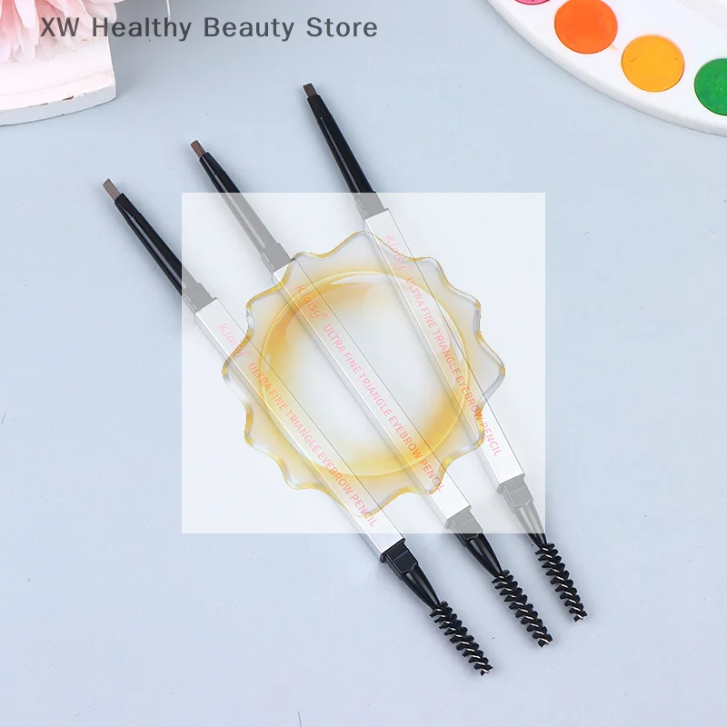 Double Headed Waterproof Eyebrow Pencil Silver Triangle Slim Automatic Non Smudged Ultra-fine Long-lasting Sweat Resistant