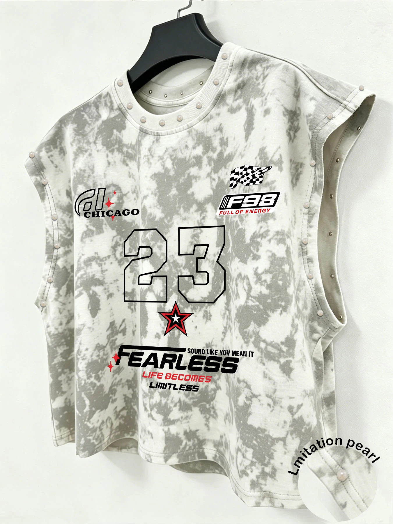 Men Tie Dye Sleeveless Tank Top,  Imitation Pearl  Street Vest  Tank Tops  Sleeveless Graphic Tee Sleeveless T Shirt for Men