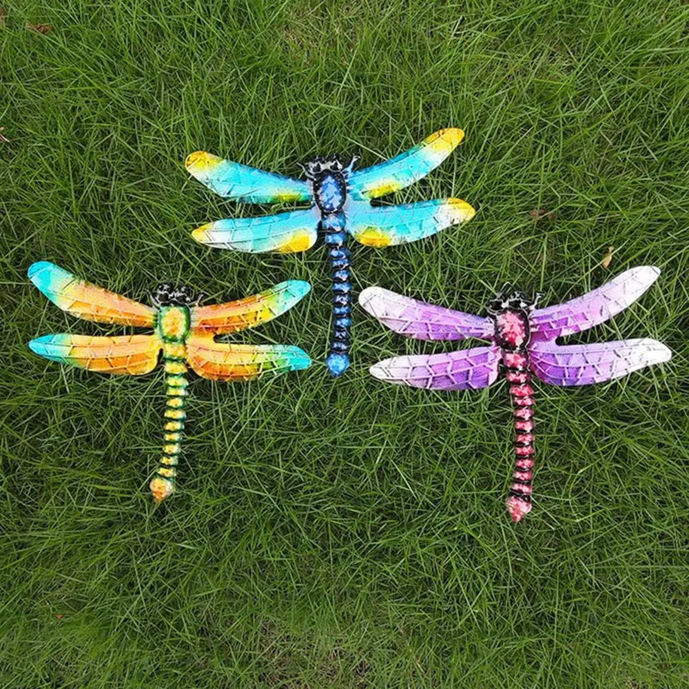 Iron Art Garden Pendant Handmade Craft Dragonfly Decorations Sculptures Wall Hanging Ornaments