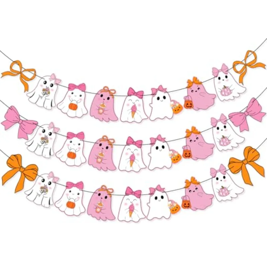 

3 шт. оранжевый розовый Хэллоуин призрак баннер гирлянда милые банты и призраки тыква баннер Хэллоуин вечеринка гирлянда для жуткого одного два