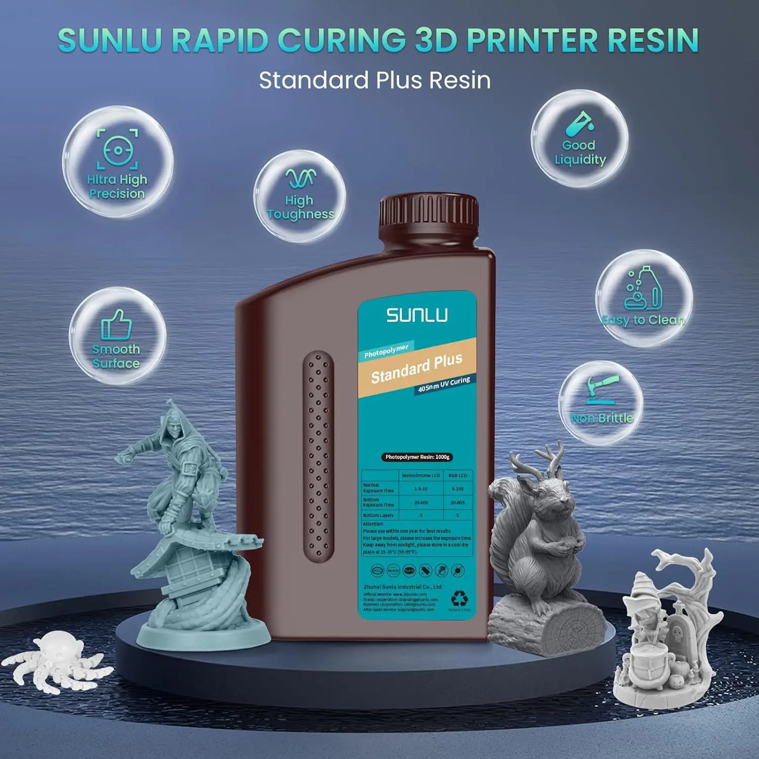 SUNLU 1KG ABS-Like/ Standard / Water-Wash 3D Resin 405nm UV Resin For most SLA/DLP/LCD 3D Printer Material UV Sensitive 1kg