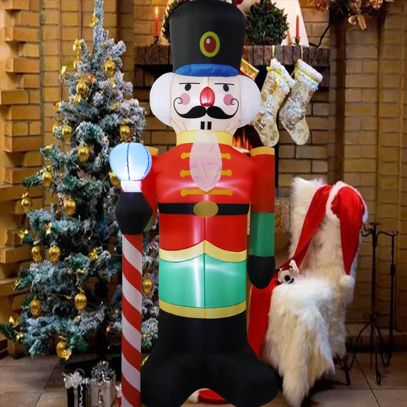 2.4M Inflatable Christmas Giant Nutcracker Soldier Outdoor Fun Inflatable  Model Built-in LED Light Xmas Eco-friendly Decoration