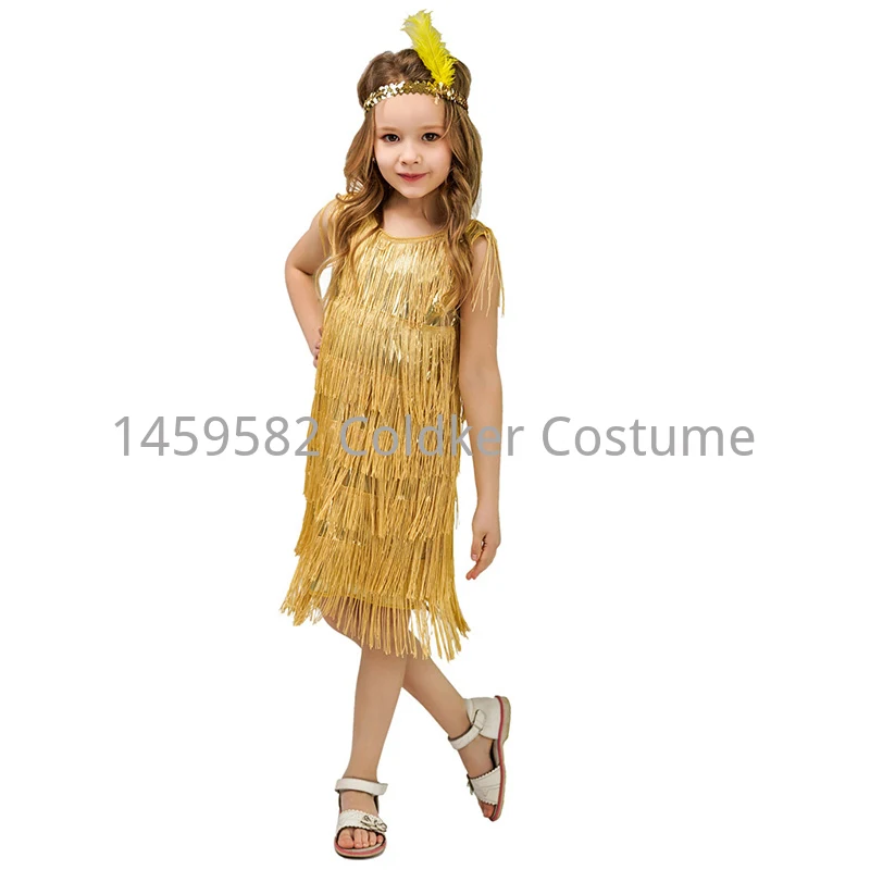 1920s Girls Flapper Costume Fancy Dress Role Play Kids Cosplay Party Halloween Double-sided Tassel Dress for Children