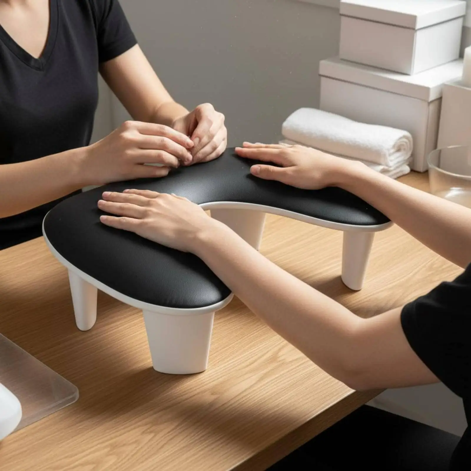 Nail Art Wrist Rest with Curved Stand Easy Clean Leather Manicure Arm Support Cushion for DIY and Salon