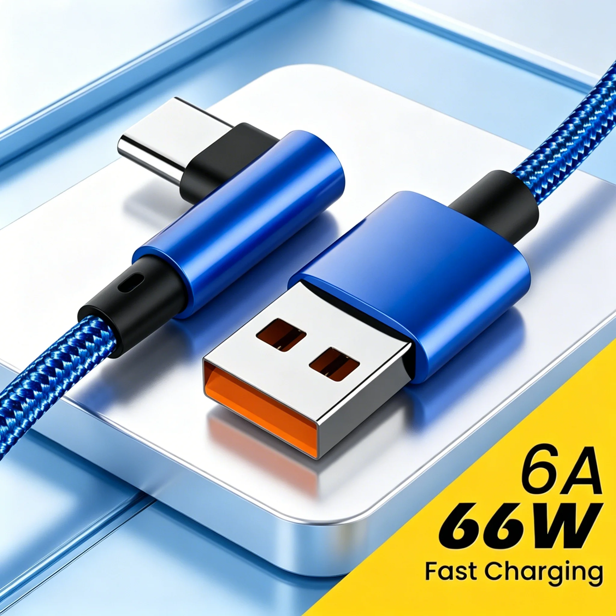 66W 90 Degree Elbow USB to Type C Cable 6A Fast Charging Mobile Phone Gaming Data Cord For Xiaomi 15 Redmi Huawei Honor Oneplus