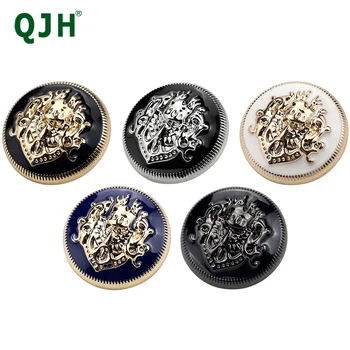 10 sztuk Vintage złoty czarny/srebrny/biały/niebieski/czarny krawędź lwy i korona metalowe guziki do szycia-marynarka/kurtka/płaszcz/sweter/karz