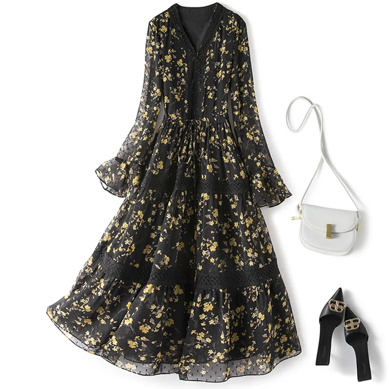 New Large Size XXXXL Dress Women Fat Lady Clothing Summer High Quality Elegant V-neck Party Long Loose Dresses Black Print