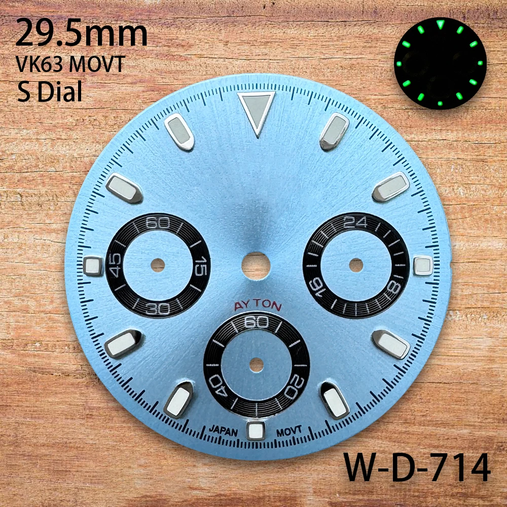 29,5 mm S-Logo Panda DTN Zifferblatt passend für VK63-Uhrwerk, grün leuchtendes, hochwertiges Zifferblatt, Uhrenmodifikationszubehör