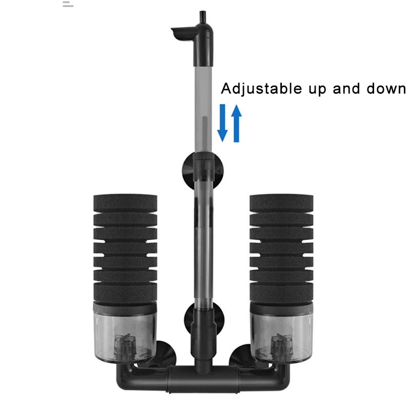 Aquarium-Doppelkopffilter, Sauerstoffzufuhr für Fischbecken, Zirkulation, leiser Filter, Wasserreinigung, Schwammfilter, Toilette – Detail 3