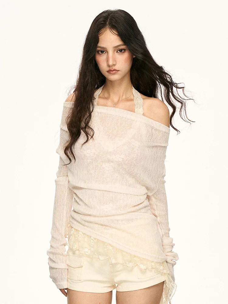 

Комплект Aaisup: сексуальный кружевной топ и леггинсы для женщин, весна-осень, базовый слой, длинный рукав, комплект из двух предметов