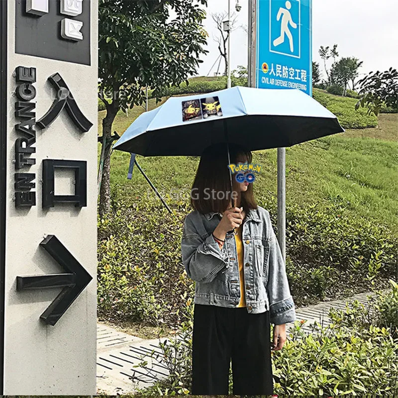 Pokemon Pikachu Umbrella Cute Rain and Rain Folding Umbrella Cartoon Anime Capsule Umbrella Girl Automatic Sunscreen Umbrella