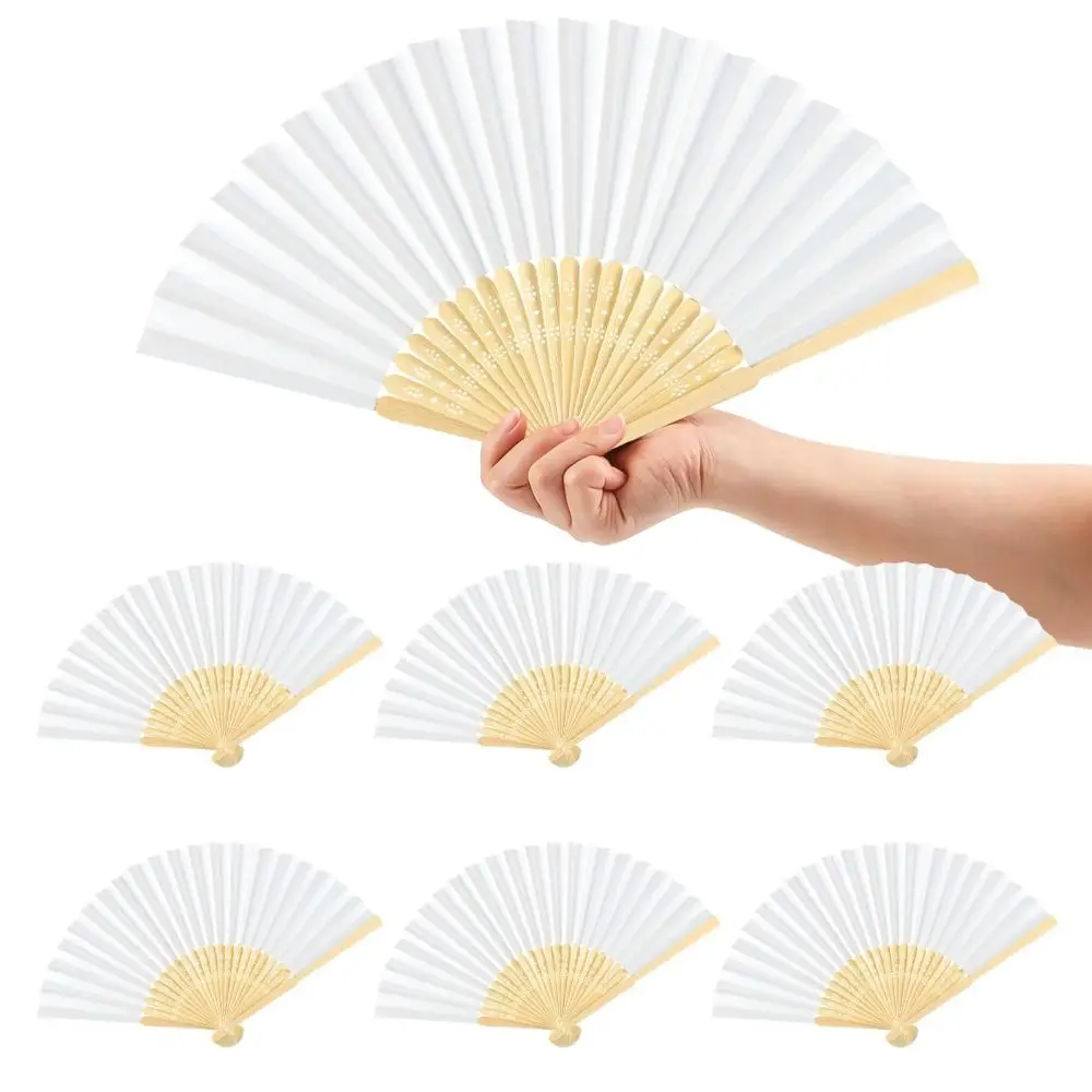 4Pcs 7/10/12 Inch Dance Folding Hand Fan Double Sided DIY White Blank Foldable Fan Classical Portable DIY Painting Fan