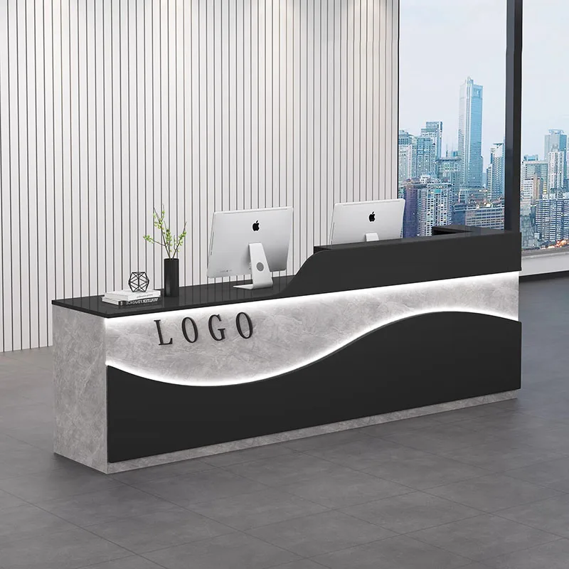 مكاتب استقبال ذات تصميم طويل، متجر حديث، بار تجميل، مكاتب استقبال فاخرة لمطعم الفندق تعرض أثاث صالة Mostrador #4
