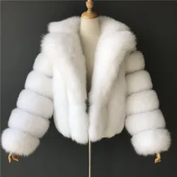 Manteau en fausse fourrure de renard pour femme, veste moelleuse, revers chaud optique, manches longues, blanc et noir, vêtements d'extérieur de luxe, vison d'hiver, 2024