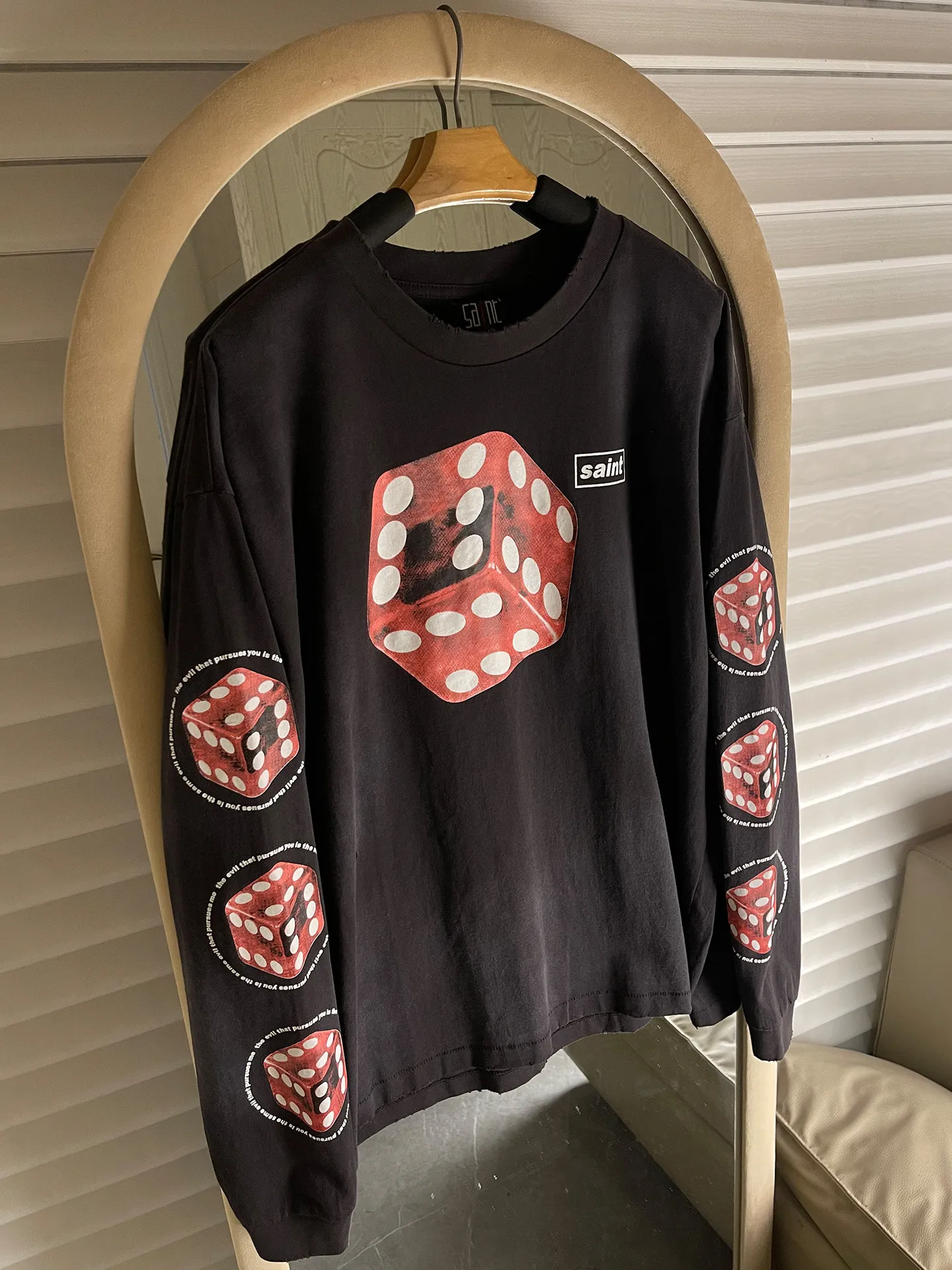 26ss Saint Vintage Dice Pattern Women Men Printed Long Sleeve T-Shirt Hophop Streetwear Men Casual Oversized Top