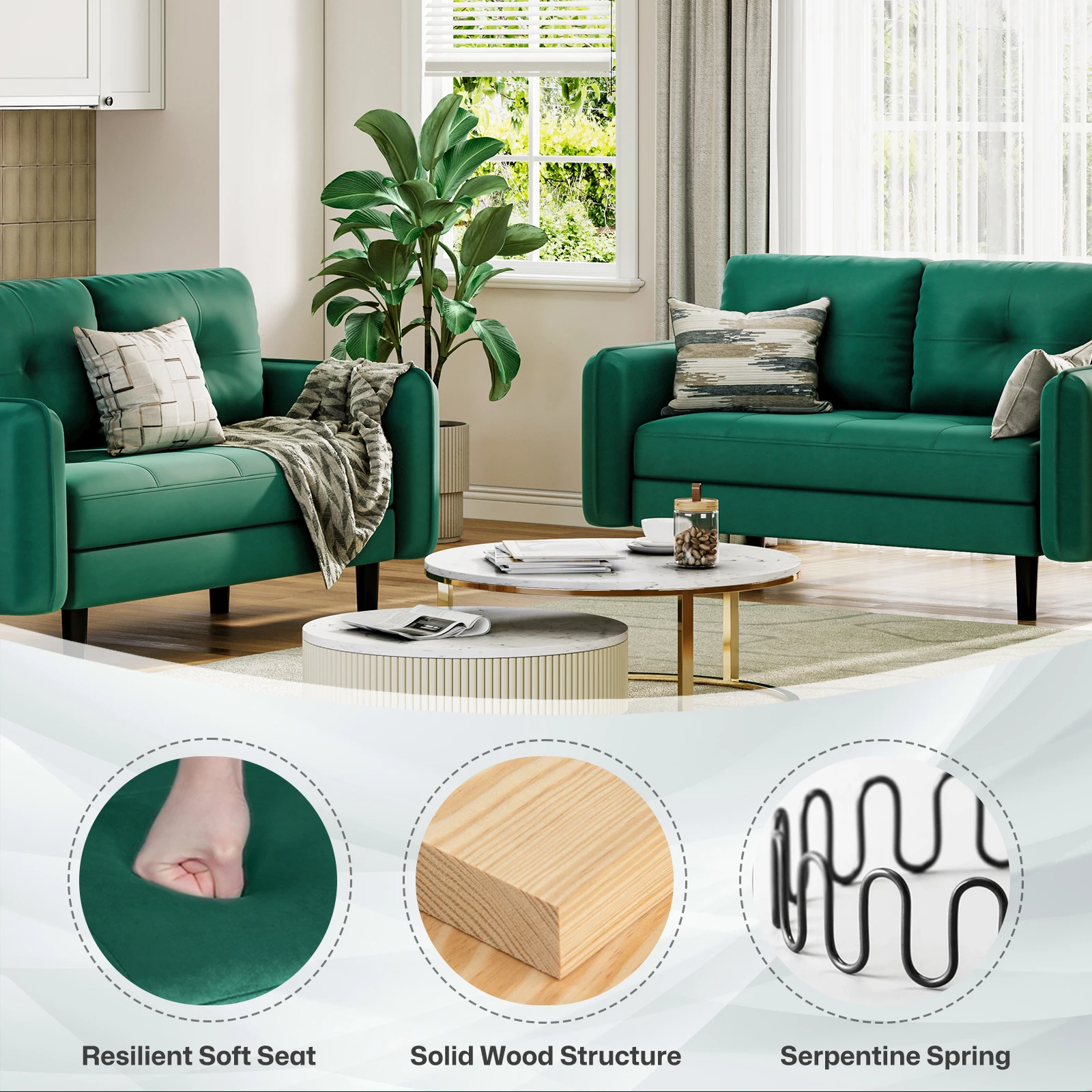 أريكة بمقعدين، أريكة مخملية حديثة مع وسائد سميكة، أريكة مريحة بمقعدين لغرفة المعيشة، غرفة النوم، المكتب، الشقة، #5