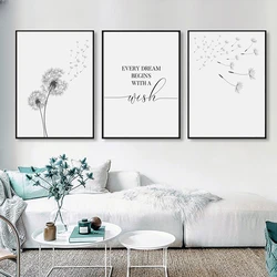 Dandelion Wall Art Canvas Painting Make Wish Dandelion Poster Prints Nordic Style Minimalist Living Room Bedroom Nursery Decor