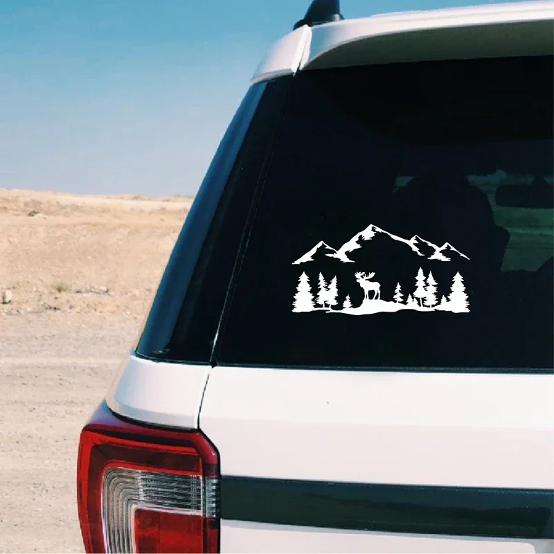 Für SUV RV Camper Offroad Elch Bäume Wald Berg Silhouette Vinyl-Kunst-Aufkleber Auto-Dekor Outdoor-Wanderaufkleber Dekoration – Detail 4