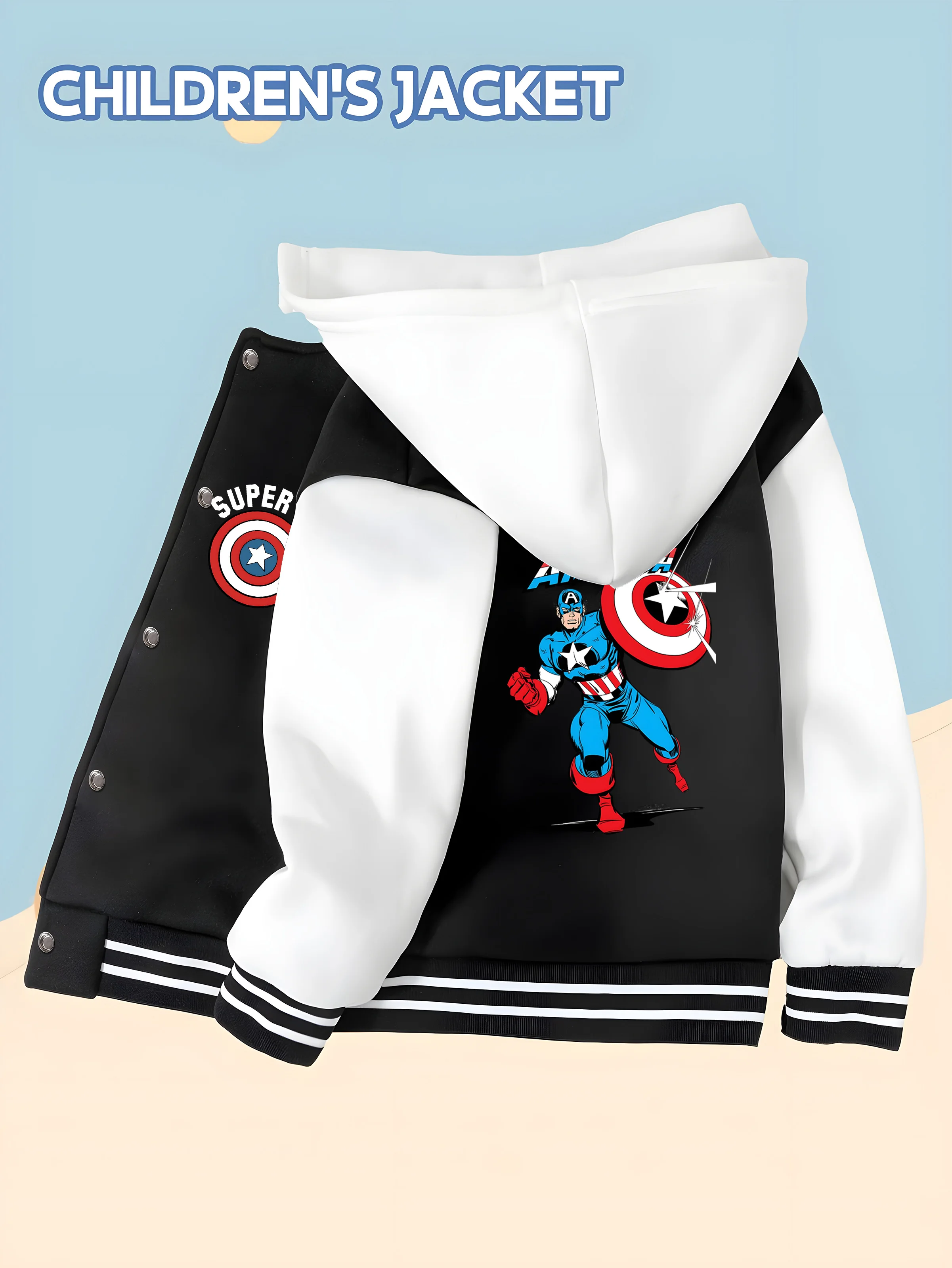 

MINISO Baseball hooded Jacket - Captain America Double-sided Pattern Design, Soft and Comfortable Fabric, Fashionable and Warm