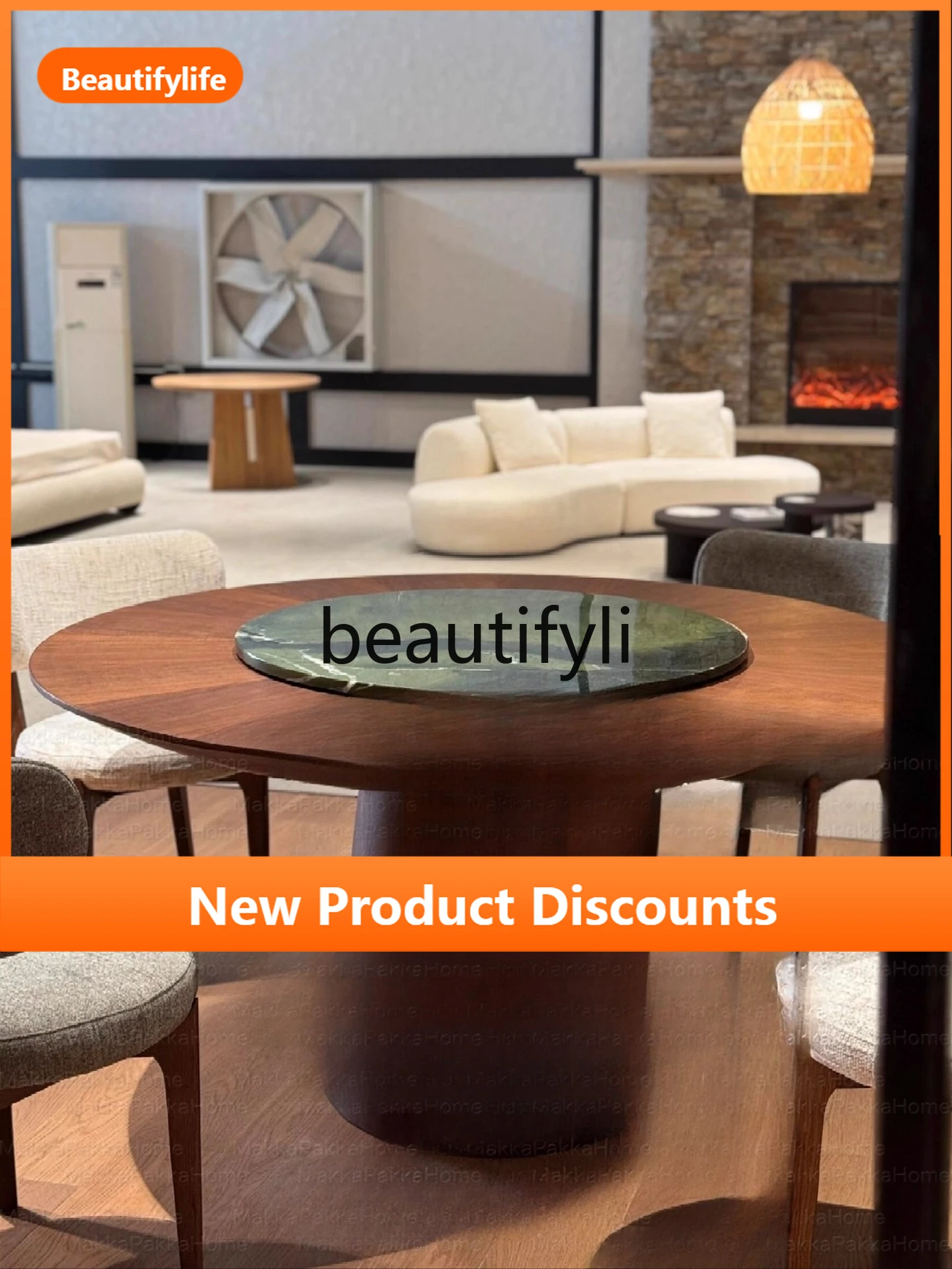 

Minimalist Marble Round Dining Table with Turntable for Villa High-End Solid Wood Large Flat Dining Table