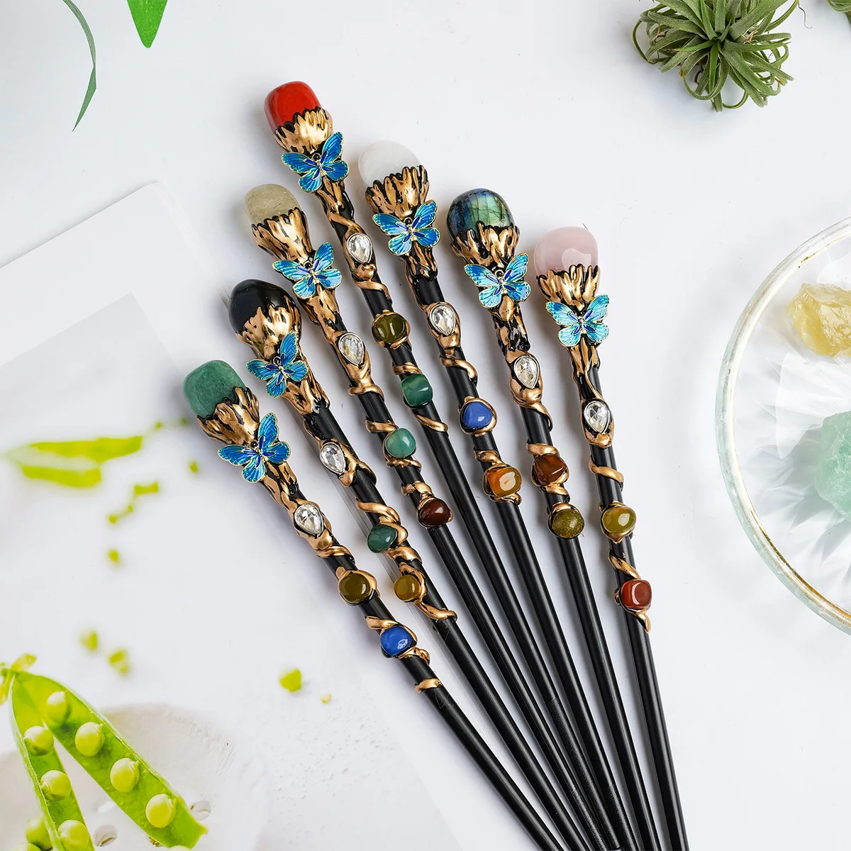 1pc Natural Crystal Magic Wand Crystal Tumbled Stone Fairy Wand DIY Handmade Wand Prop Holiday Gift
