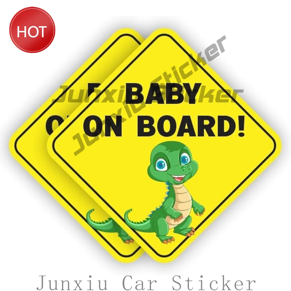2 Pack Baby Dinosaur Baby On Board PVC Sticker For Car Bumper And Rear Window Passenger Awareness Notice Decal