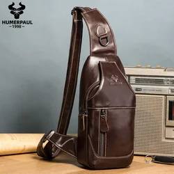 HUMERPAUL Sling Bag Bags for Men Genuine Leather Chest Bags Casual Large Capacity Shoulder Messenger for Outdoor Travel Hiking