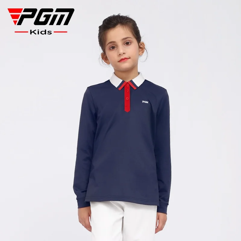 T-shirt polo manga comprida PGM para menina, roupas de golfe, estilo universitário, verão e outono