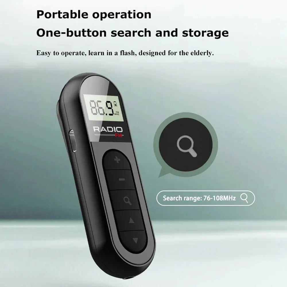 Mini ricevitore radio portatile radio FM tascabile con display LCD retroilluminato Antenna ricevente per cuffie da 3,5 mm Ricarica di tipo C