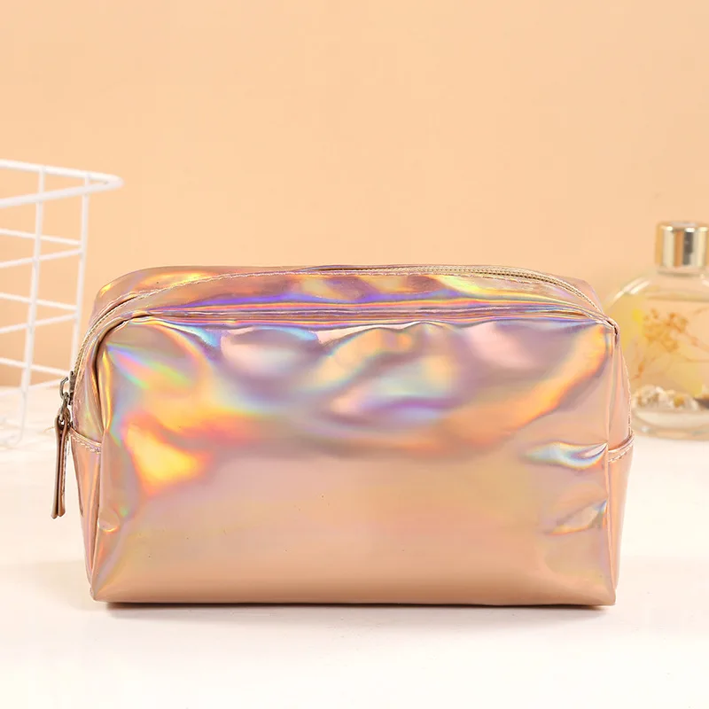 Iridescent Color Holographic Laser Cosmetic Bag Ins-style Portable Travel Toiletry Storage Bag Makeup Activity Gift Bag