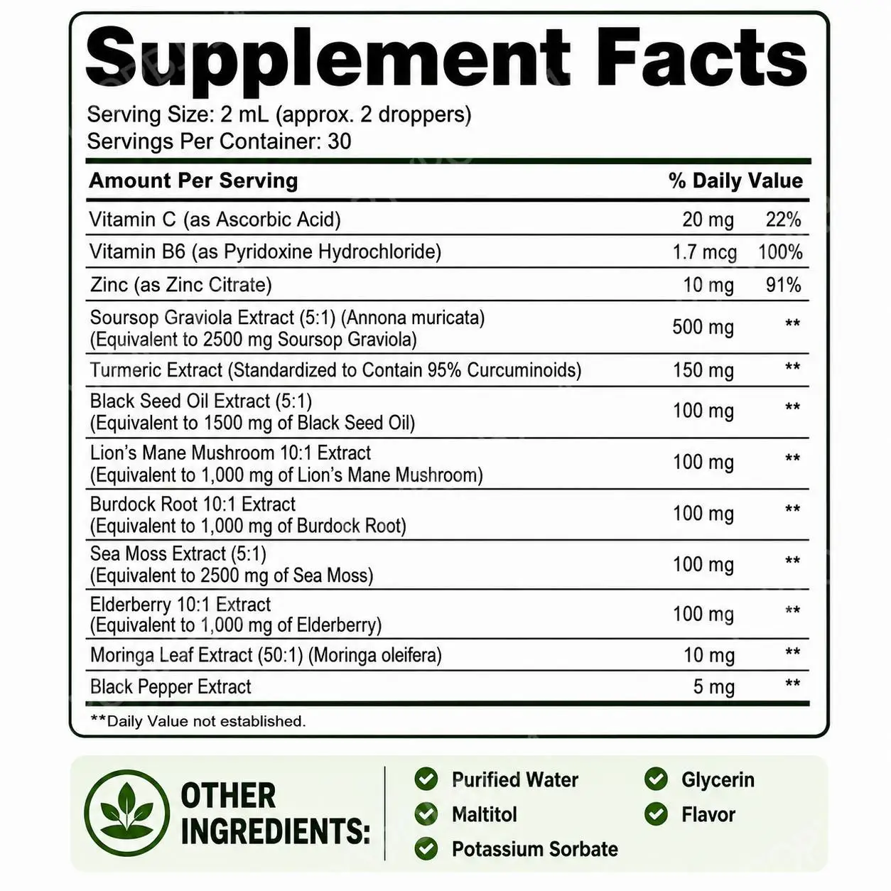 Docteat Soursop Graviola Liquid Drops with Vitamin C B6 and Zinc for Antioxidant Immune and Energy Metabolism Support 60 Ml