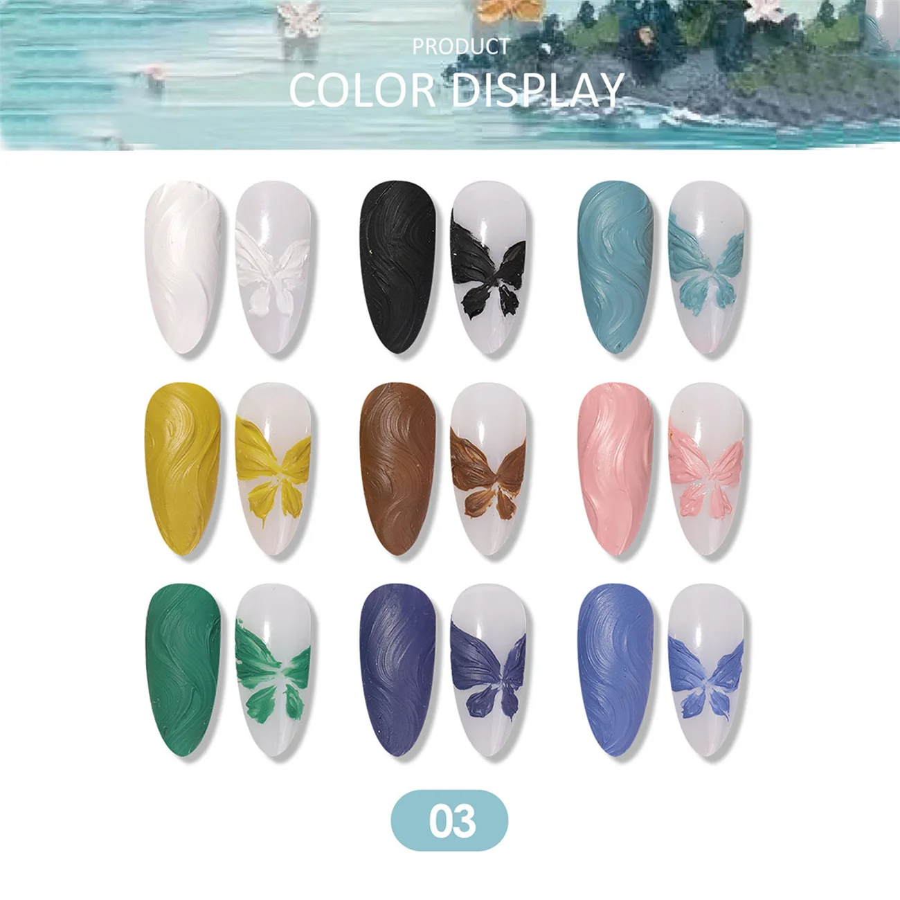 1 Stück Einfarbiges Nagellack-Gel 9-Farben-Set Hochpigmentiertes Dickflüssiges Farbverlauf-Gel für Nagelkunst 3D DIY – Detail 9
