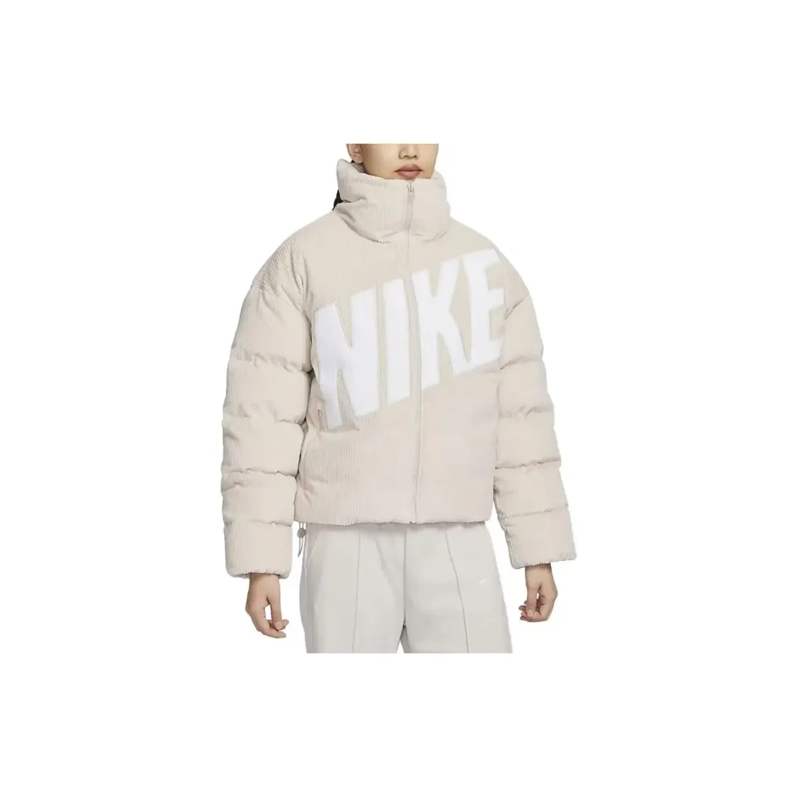 Nike Essential Letter Stand Collar Corduroy Oversized Casual DowVn Jacket Women Light Mahogany Brown FD8214-104