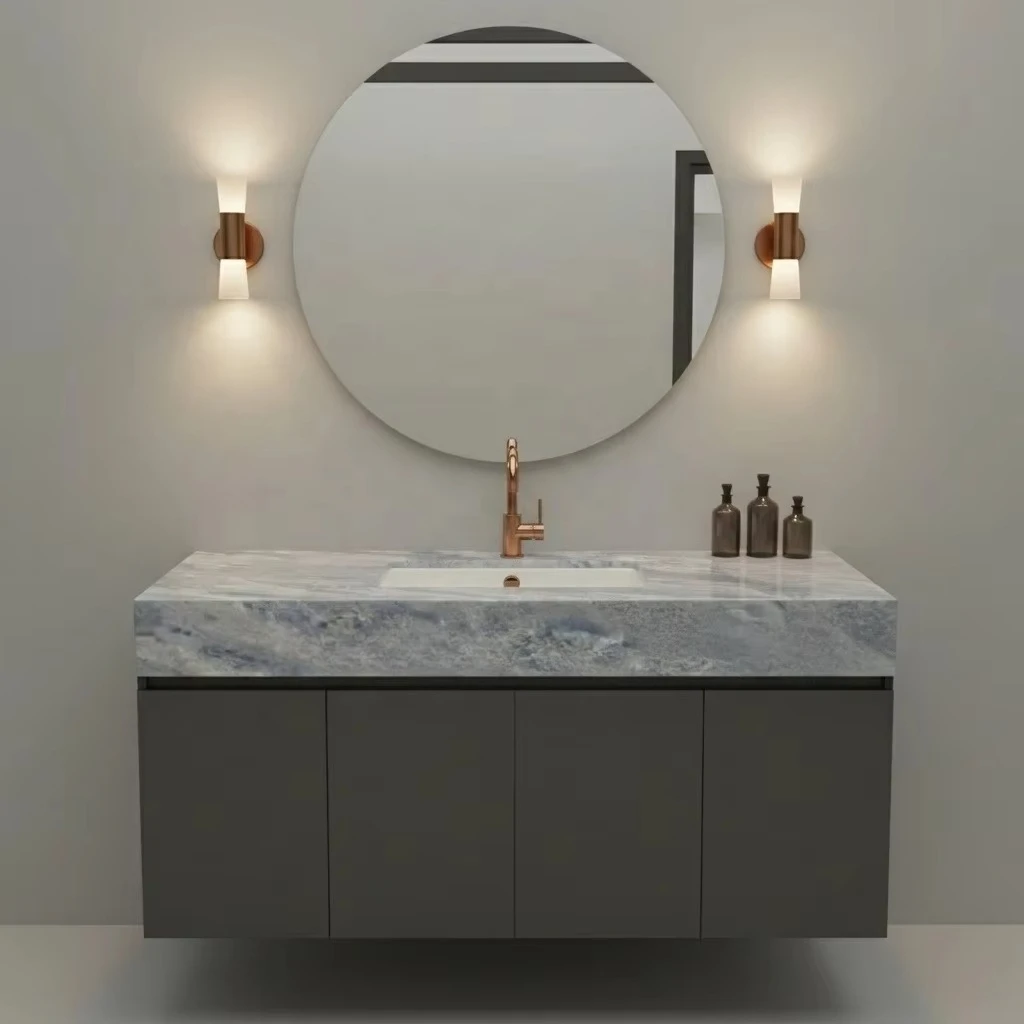 #￥Wholesale Modern Quality  Blue Marble Stone Square Counter Top Vanity  Hand Wash Basin Toilet Sink Bathroom