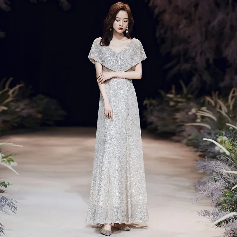 فستان سهرة أنيق مزين بالترتر للنساء ذو إحساس راقي وخفيف الوزن وفاخر وحفلات جمهور صغيرة #2